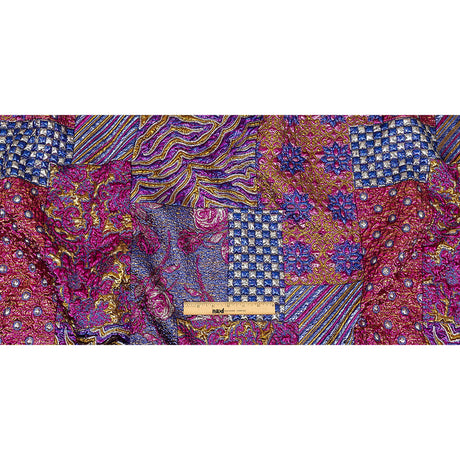 Metallic Blue, Pink and Yellow Gold Ornate Patchwork Luxury Brocade