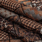 Metallic Silver, Copper and Maroon Patchwork Squares Luxury Brocade