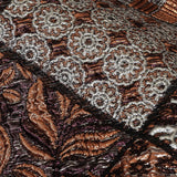 Metallic Silver, Copper and Maroon Patchwork Squares Luxury Brocade
