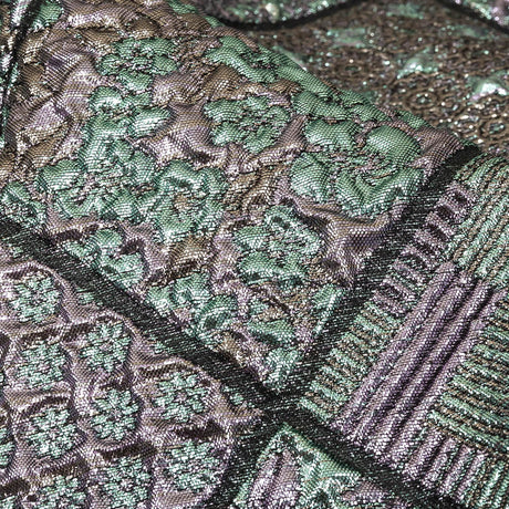 Metallic Baby Blue, Rose Gold and Lilac Patchwork Squares Luxury Brocade