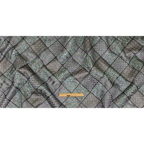 Metallic Baby Blue, Rose Gold and Lilac Patchwork Squares Luxury Brocade