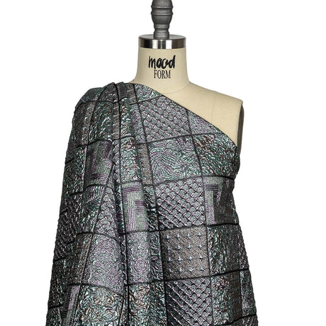Metallic Baby Blue, Rose Gold and Lilac Patchwork Squares Luxury Brocade