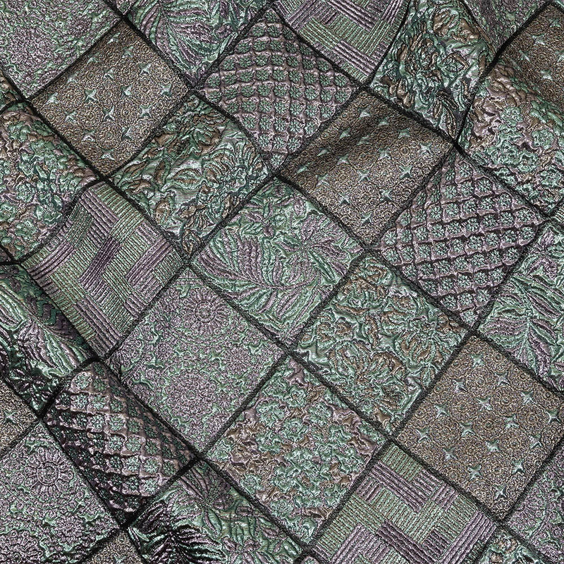 Metallic Baby Blue, Rose Gold and Lilac Patchwork Squares Luxury Brocade