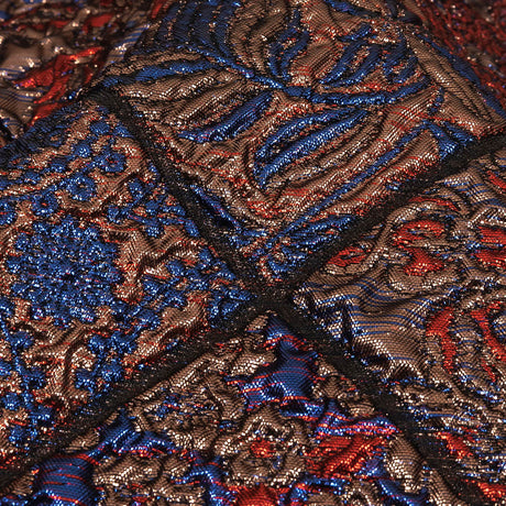 Metallic Royal Blue, Ruby and Bronze Patchwork Squares Luxury Brocade