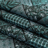 Metallic Turquoise, Powder Blue and Evergreen Patchwork Squares Luxury Brocade