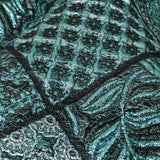 Metallic Turquoise, Powder Blue and Evergreen Patchwork Squares Luxury Brocade
