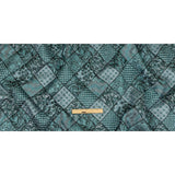 Metallic Turquoise, Powder Blue and Evergreen Patchwork Squares Luxury Brocade