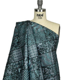 Metallic Turquoise, Powder Blue and Evergreen Patchwork Squares Luxury Brocade