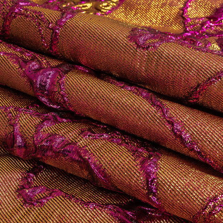 Metallic Iridescent Fuchsia and Gold Floral Luxury Brocade