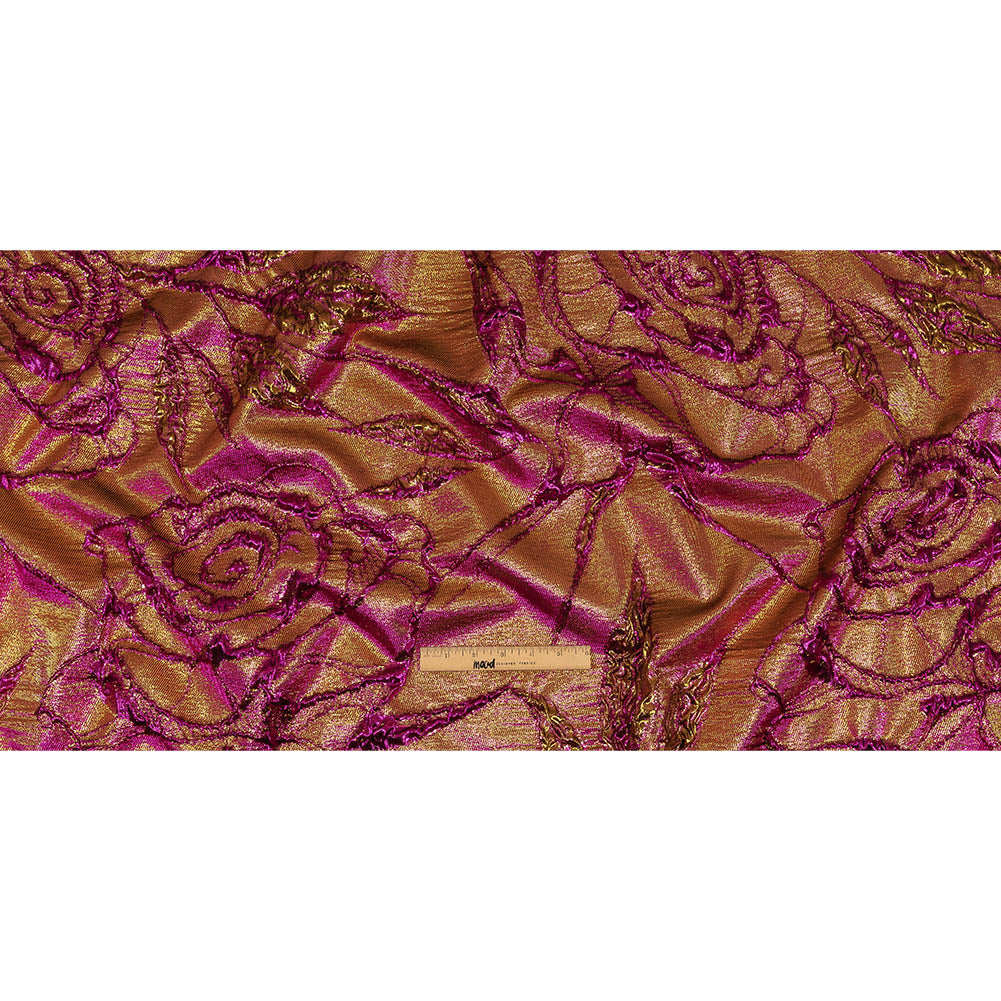 Metallic Iridescent Fuchsia and Gold Floral Luxury Brocade