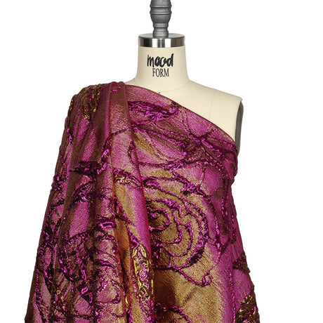 Metallic Iridescent Fuchsia and Gold Floral Luxury Brocade