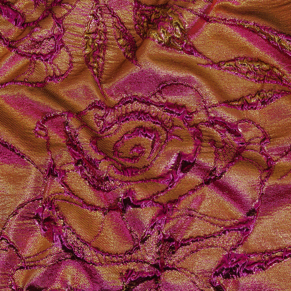Metallic Iridescent Fuchsia and Gold Floral Luxury Brocade