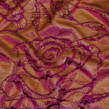 Metallic Iridescent Fuchsia and Gold Floral Luxury Brocade