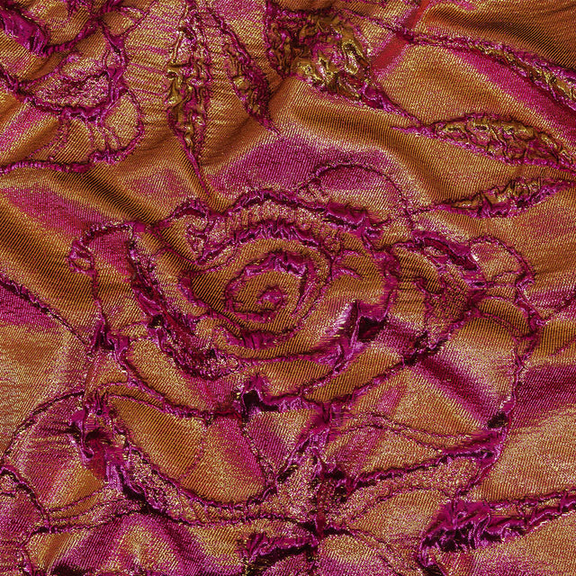 Metallic Iridescent Fuchsia and Gold Floral Luxury Brocade