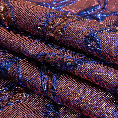 Metallic Iridescent Rose Gold and Bright Blue Floral Luxury Brocade