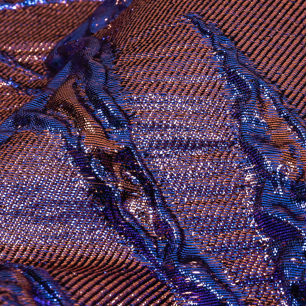 Metallic Iridescent Rose Gold and Bright Blue Floral Luxury Brocade