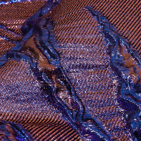 Metallic Iridescent Rose Gold and Bright Blue Floral Luxury Brocade