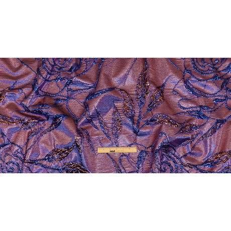 Metallic Iridescent Rose Gold and Bright Blue Floral Luxury Brocade