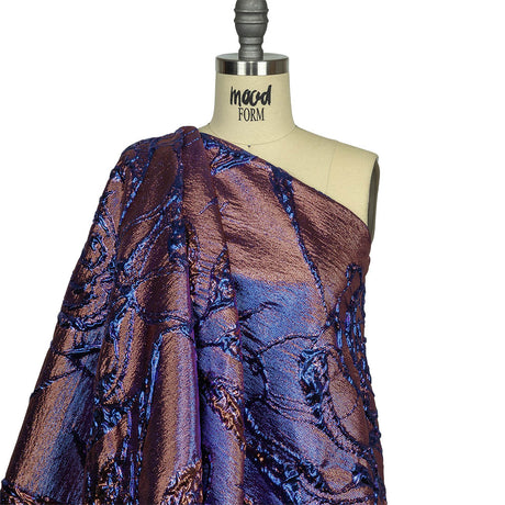 Metallic Iridescent Rose Gold and Bright Blue Floral Luxury Brocade