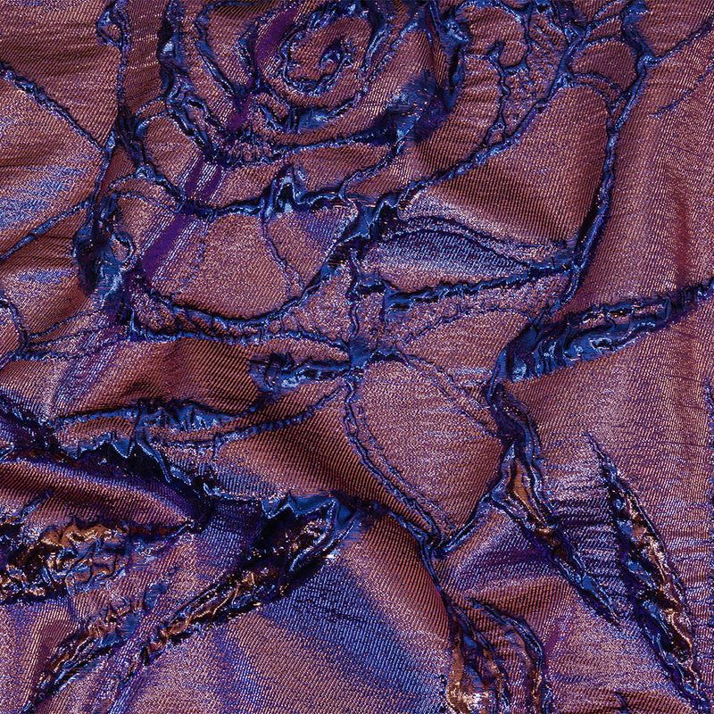 Metallic Iridescent Rose Gold and Bright Blue Floral Luxury Brocade