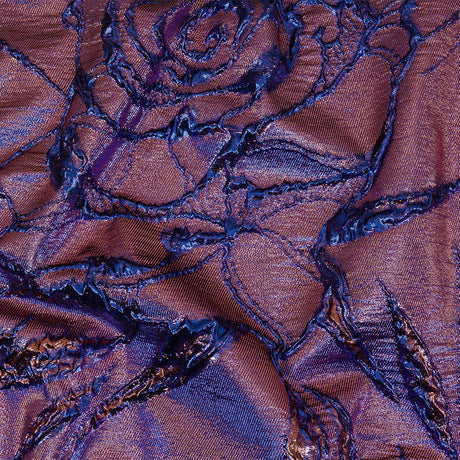 Metallic Iridescent Rose Gold and Bright Blue Floral Luxury Brocade