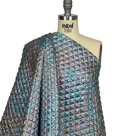 Metallic Silver, Lilac and Sky Diamond Quilted Luxury Brocade
