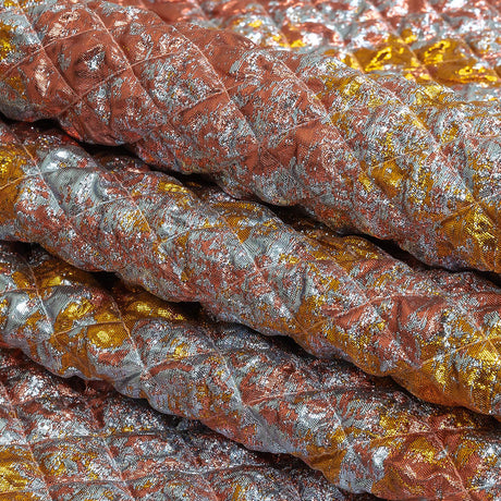 Metallic Coral, Gold and Baby Blue Diamond Quilted Luxury Brocade