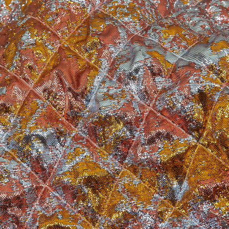 Metallic Coral, Gold and Baby Blue Diamond Quilted Luxury Brocade