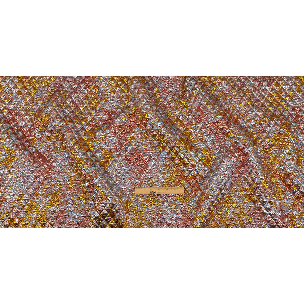 Metallic Coral, Gold and Baby Blue Diamond Quilted Luxury Brocade