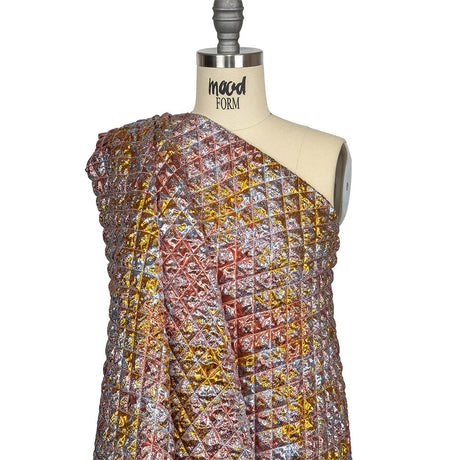 Metallic Coral, Gold and Baby Blue Diamond Quilted Luxury Brocade
