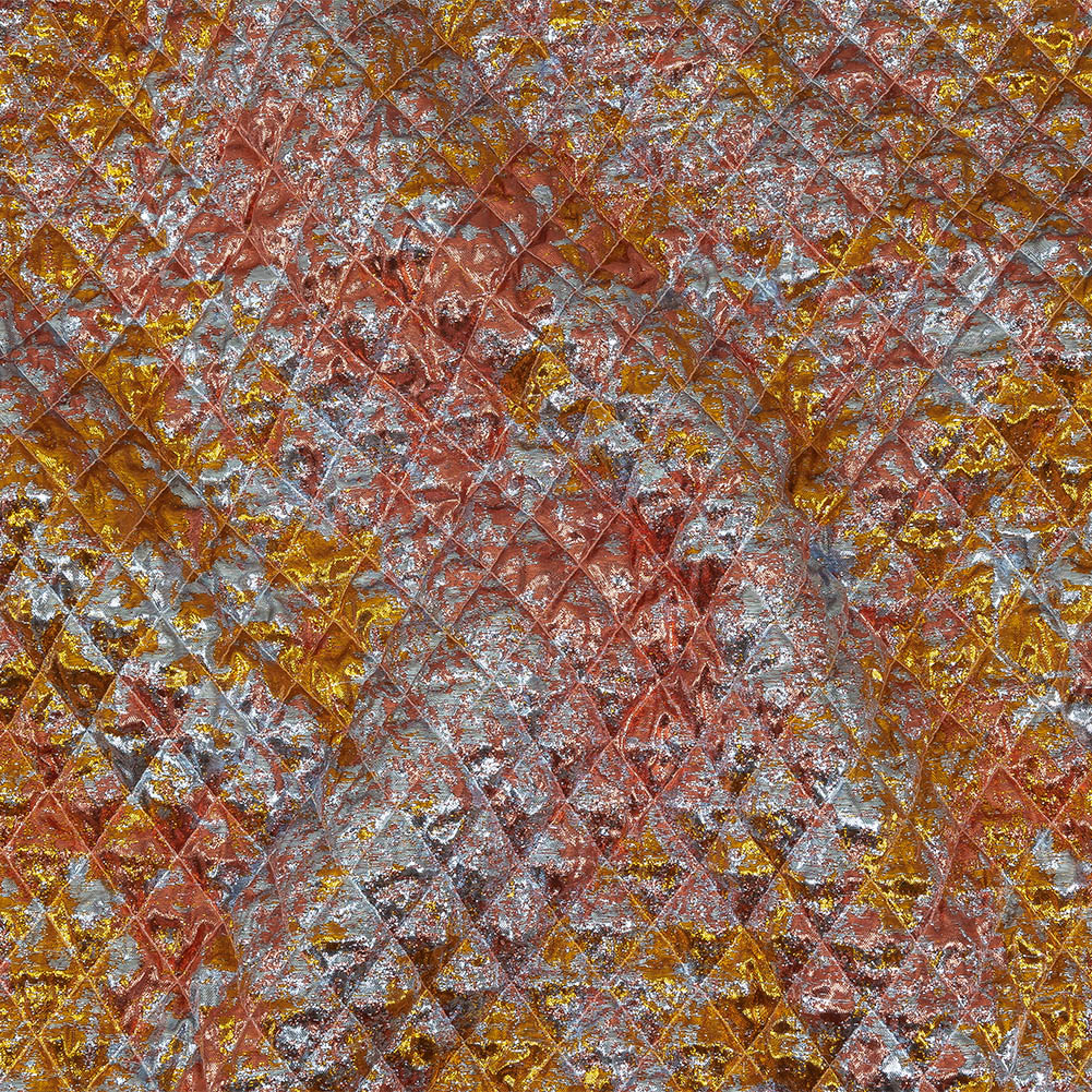 Metallic Coral, Gold and Baby Blue Diamond Quilted Luxury Brocade