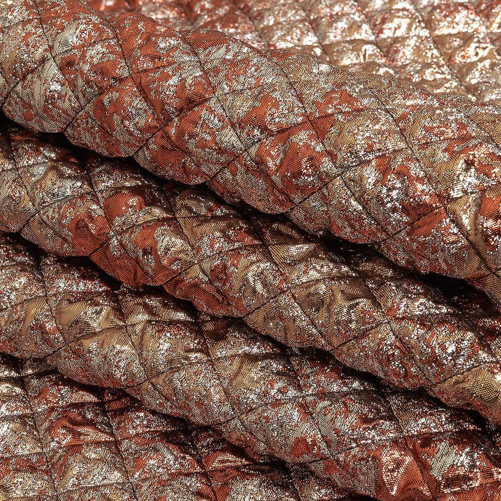 Metallic Copper, Bronze and Silver Diamond Quilted Luxury Brocade
