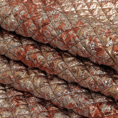 Metallic Copper, Bronze and Silver Diamond Quilted Luxury Brocade
