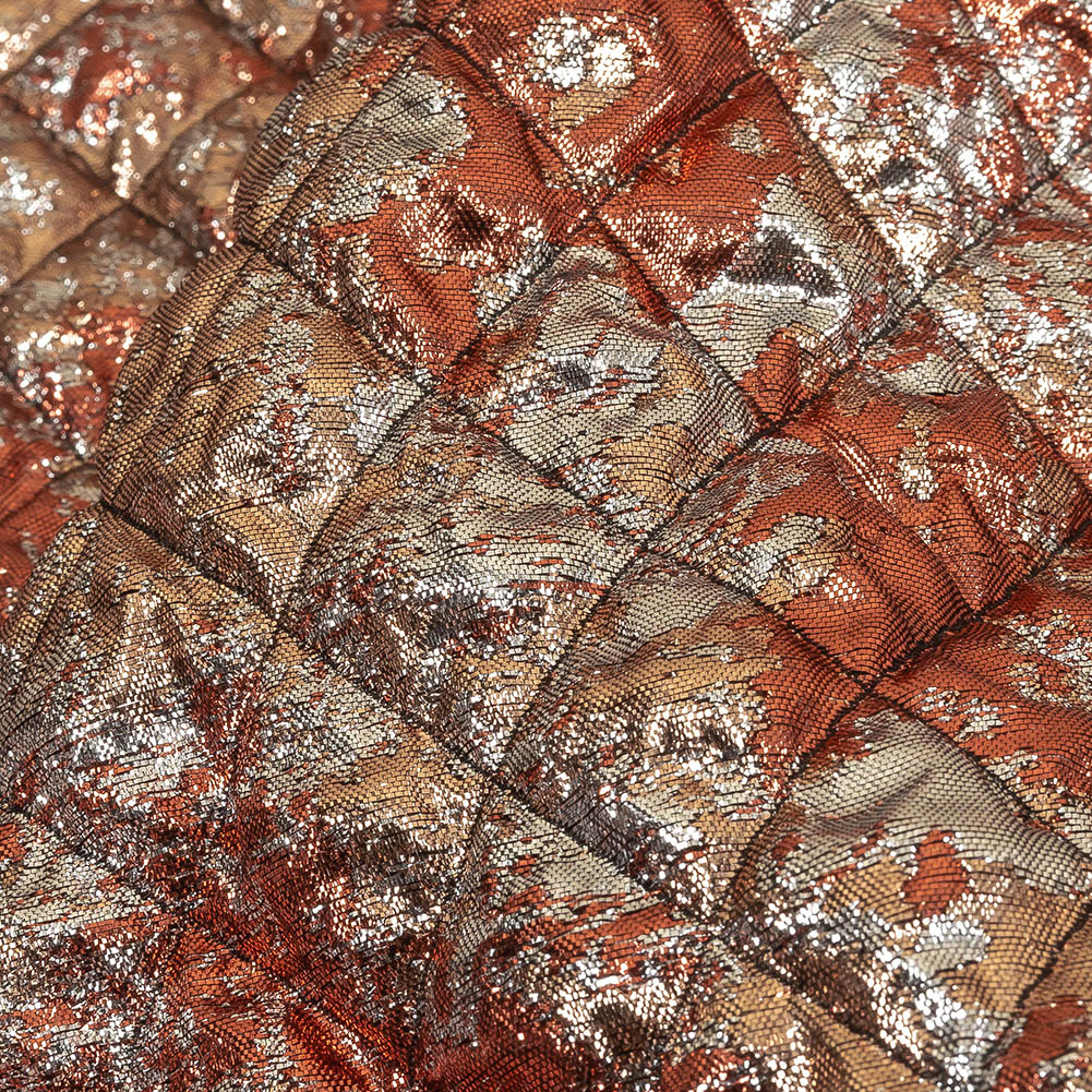 Metallic Copper, Bronze and Silver Diamond Quilted Luxury Brocade