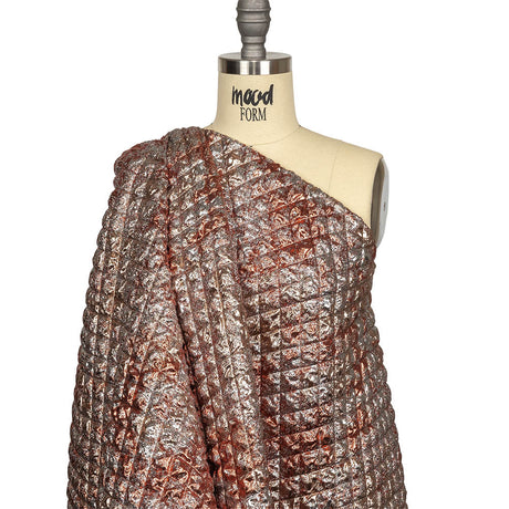 Metallic Copper, Bronze and Silver Diamond Quilted Luxury Brocade