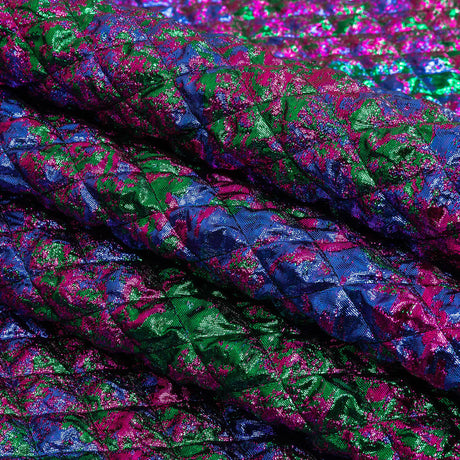 Metallic Green, Blue and Fuchsia Diamond Quilted Luxury Brocade