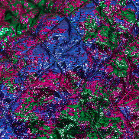 Metallic Green, Blue and Fuchsia Diamond Quilted Luxury Brocade