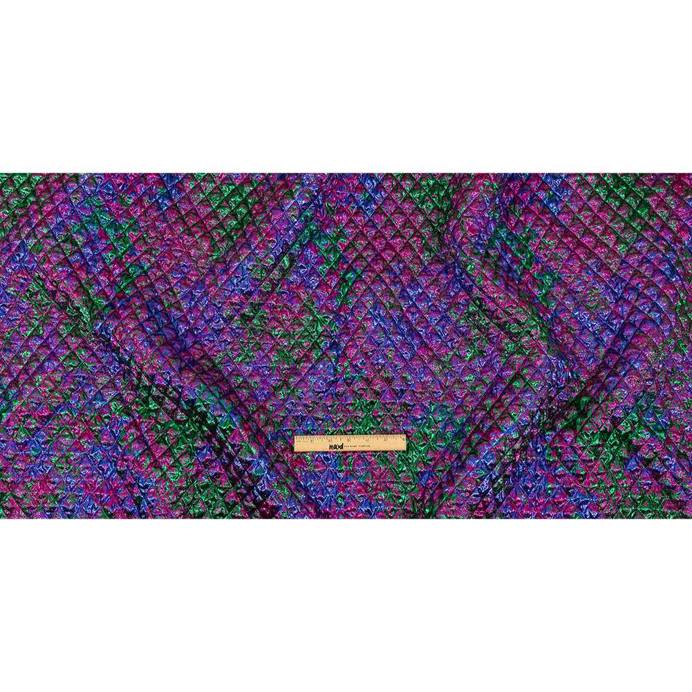 Metallic Green, Blue and Fuchsia Diamond Quilted Luxury Brocade