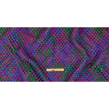 Metallic Green, Blue and Fuchsia Diamond Quilted Luxury Brocade
