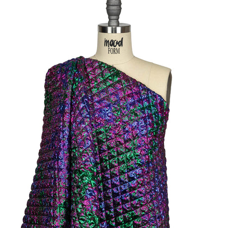 Metallic Green, Blue and Fuchsia Diamond Quilted Luxury Brocade