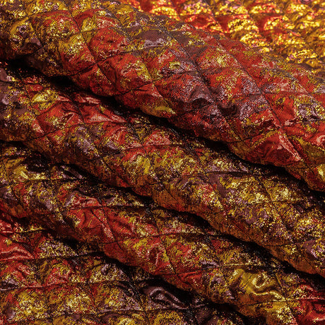 Metallic Red, Gold and Burgundy Diamond Quilted Luxury Brocade