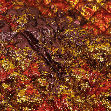 Metallic Red, Gold and Burgundy Diamond Quilted Luxury Brocade