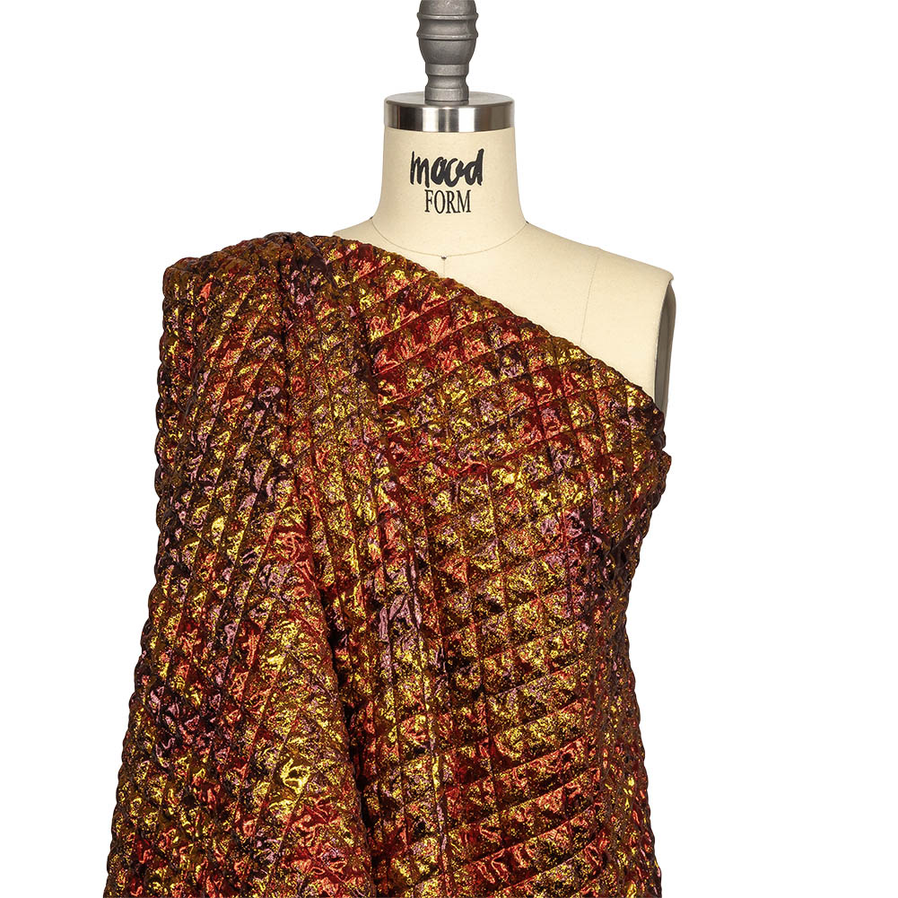 Metallic Red, Gold and Burgundy Diamond Quilted Luxury Brocade