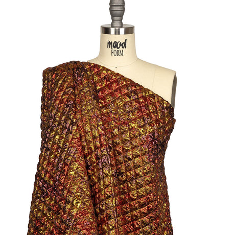 Metallic Red, Gold and Burgundy Diamond Quilted Luxury Brocade