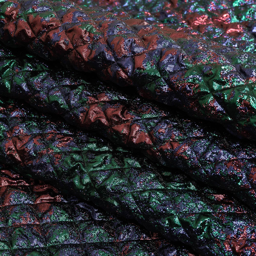 Metallic Burgundy, Evergreen and Navy Diamond Quilted Luxury Brocade