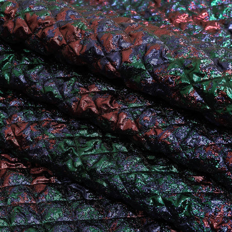 Metallic Burgundy, Evergreen and Navy Diamond Quilted Luxury Brocade