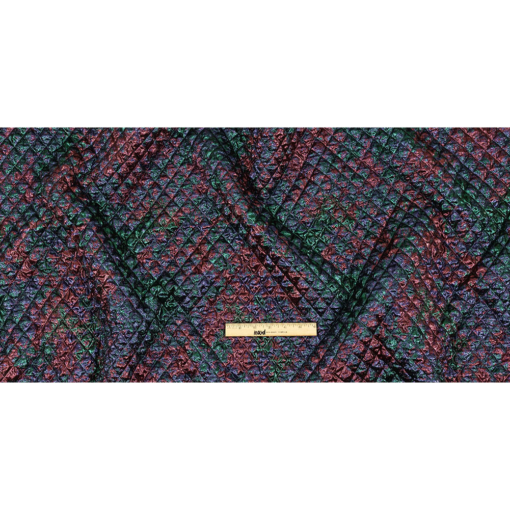 Metallic Burgundy, Evergreen and Navy Diamond Quilted Luxury Brocade