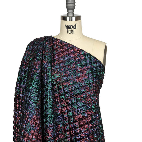 Metallic Burgundy, Evergreen and Navy Diamond Quilted Luxury Brocade