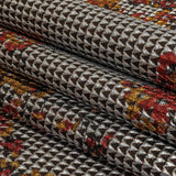 Metallic Silver, Red and Orange Floral Triangles Quilted Look Luxury Brocade