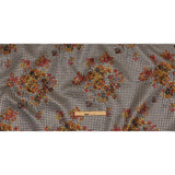 Metallic Silver, Red and Orange Floral Triangles Quilted Look Luxury Brocade